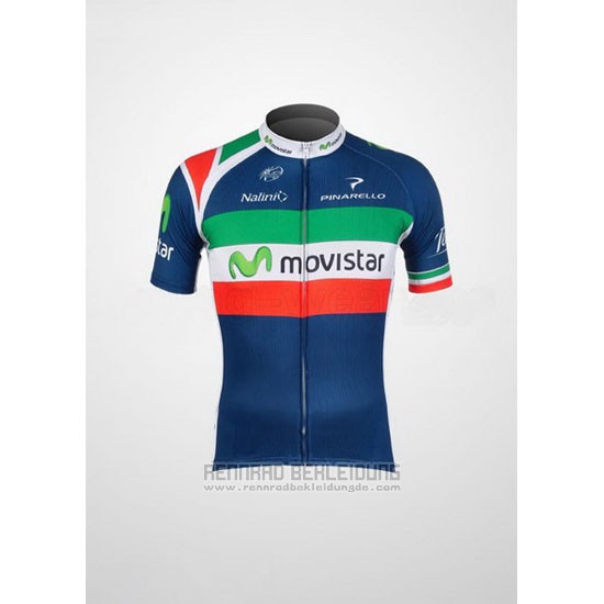2012 Fahrradbekleidung Movistar Champion Italien Trikot Kurzarm und Tragerhose
